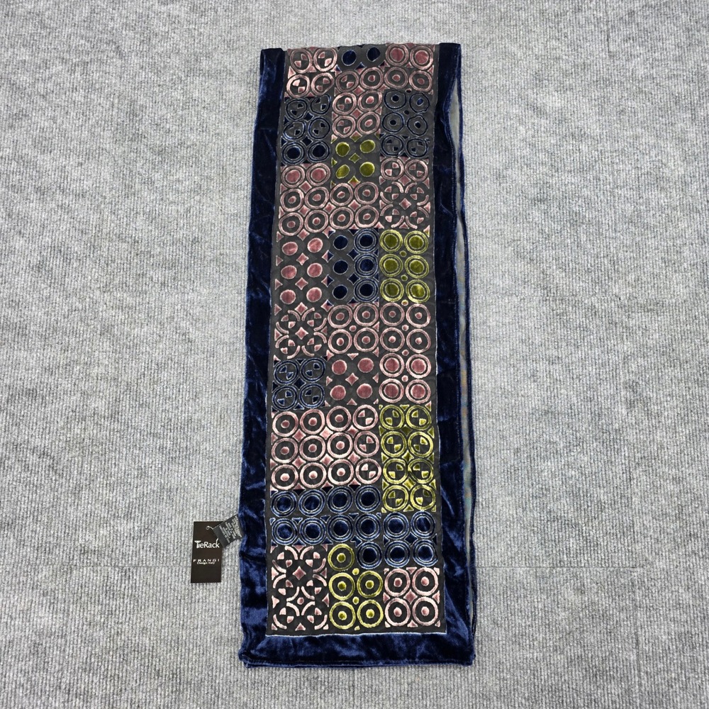 Tie Rack Frangi Design Italy Silk Rayon Burnout Velvet Scarf Navy Pink Green